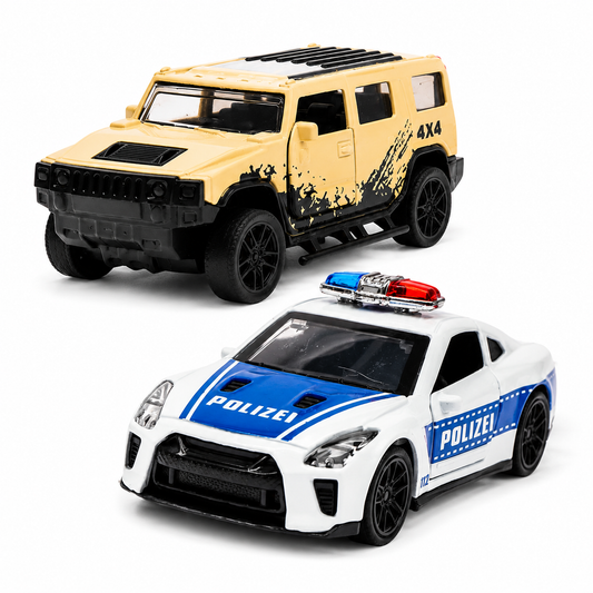 Die-Cast Hummer & Polizei GT-R Combo | Pull Back Cars