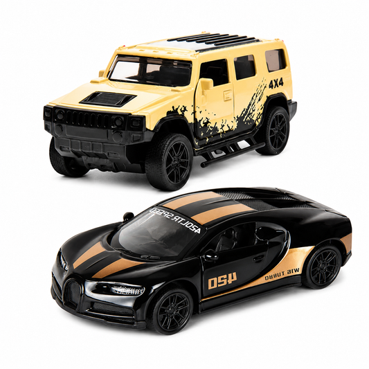Die-Cast Hummer & Bugatti Combo | Pull Back Toy Cars