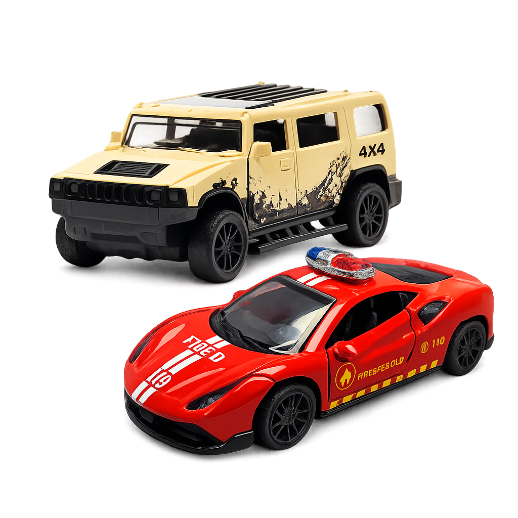 Die-Cast Hummer & Ferrari Fire Dept Car Combo | Pull Back Toys