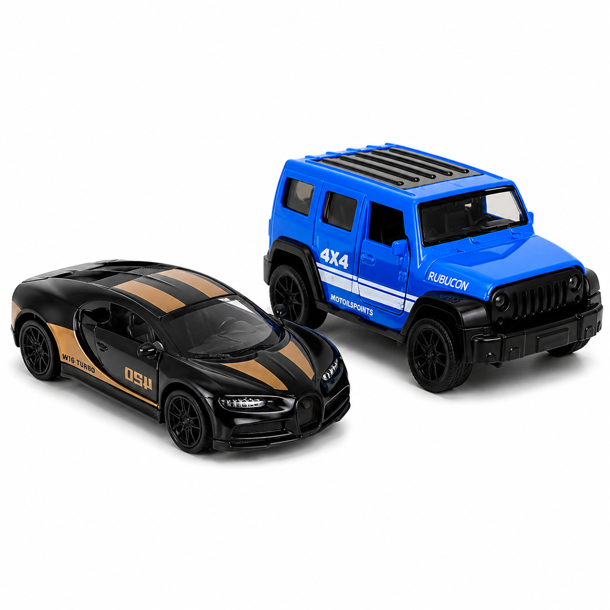 Die-Cast Jeep Rubicon & Bugatti W16 Turbo | Pull Back