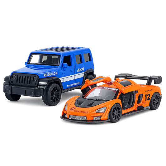 Die-Cast Jeep Rubicon & McLaren Racer Combo | Pull Back