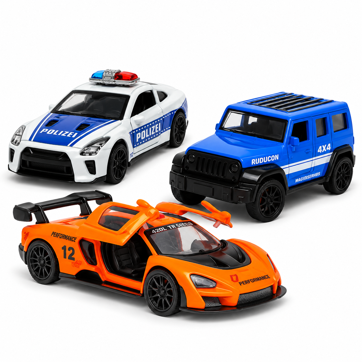 Die-Cast 3-Car Combo | Polizei, Jeep Rubicon & McLaren