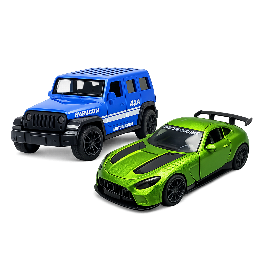 Die-Cast Jeep Rubicon & AMG GT Combo | Pull Back Cars