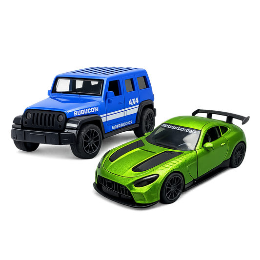 Die-Cast Jeep Rubicon & AMG GT Combo | Pull Back Cars