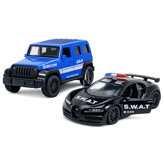 Die-Cast Jeep Rubicon & SWAT Car Combo | Pull Back Cars