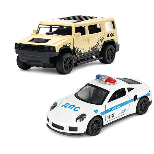 Die-Cast Hummer & Porsche Police Combo | Pull Back Cars