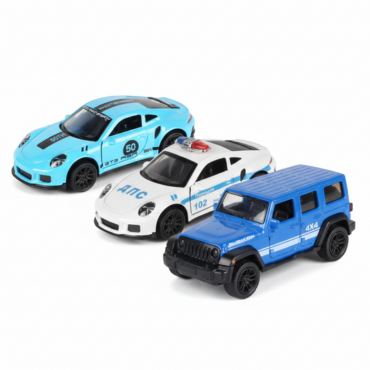 Set of 3, 1/43 Die cast metal Alloy racing  Car, openable doors, Pull Back