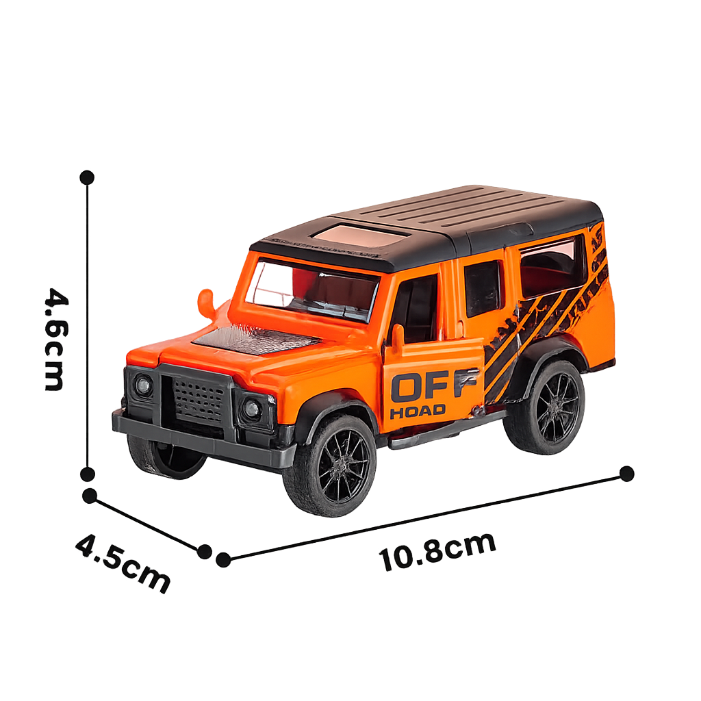 Anvie and Abeer orange Land Rover Defender die-cast pull-back toy car