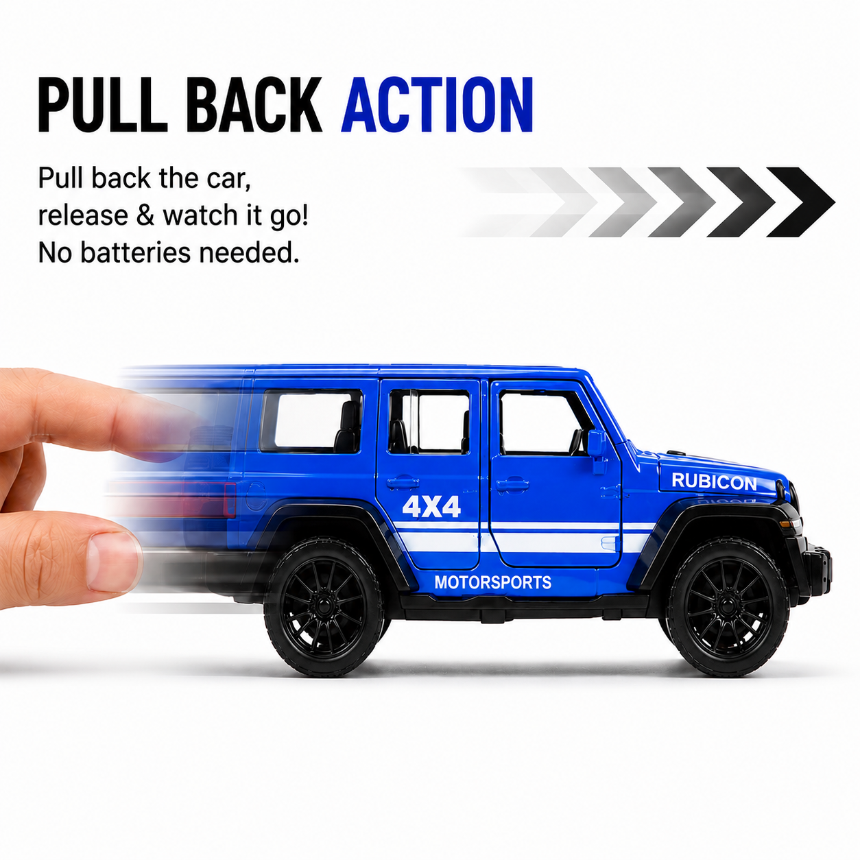 Jeep Rubicon 1:36 Die-Cast Metal Toy Car — Blue | Pull Back (Ages 3-7)