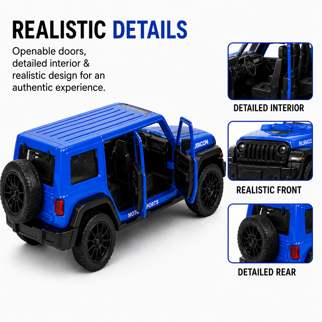 Jeep Rubicon 1:36 Die-Cast Metal Toy Car — Blue | Pull Back (Ages 3-7)