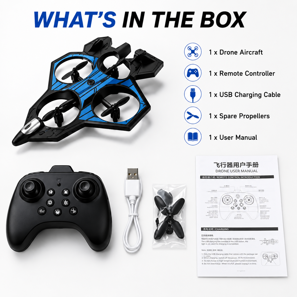 P2 Combat Aircraft RC Drone for Kids | 360° Flips, LED Lights & 6-Axis Gyroscope