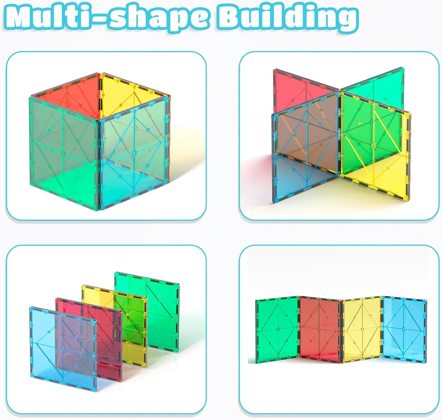 Magnetic tiles assembled into a cube shape