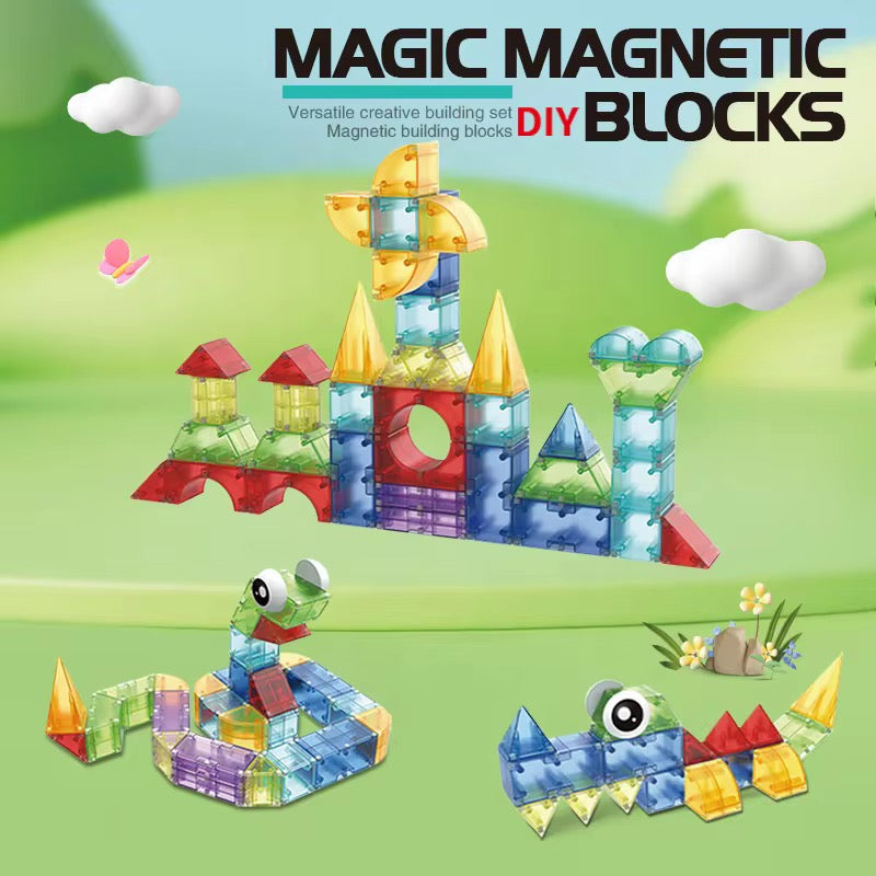 Magic Magnetic Blocks DIY Building Set (40 Pieces) - Colorful Magnetic building blocks Tiles for Kids