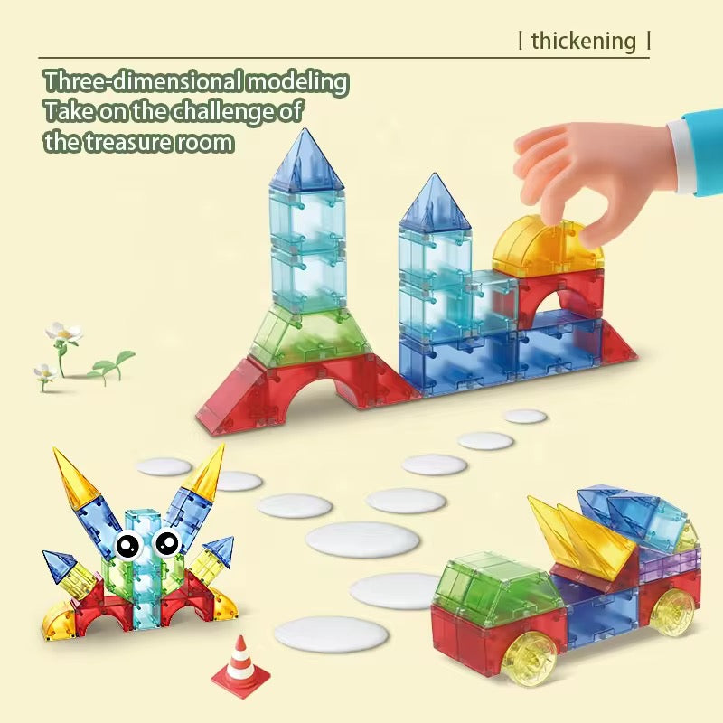 Magic Magnetic Blocks DIY Building Set (40 Pieces) - Colorful Magnetic building blocks Tiles for Kids