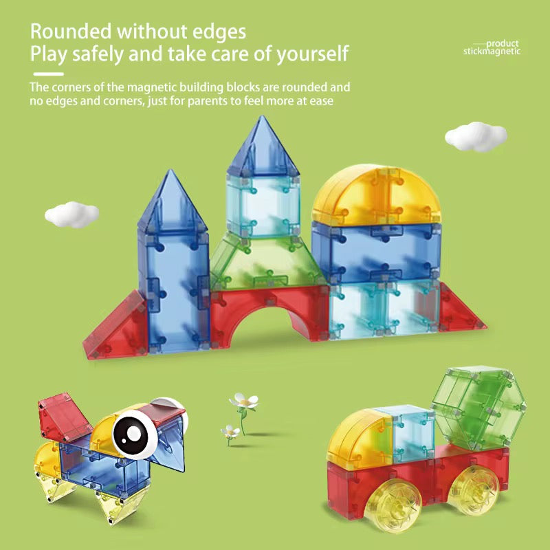 Magic Magnetic Blocks DIY Building Set (40 Pieces) - Colorful Magnetic building blocks Tiles for Kids