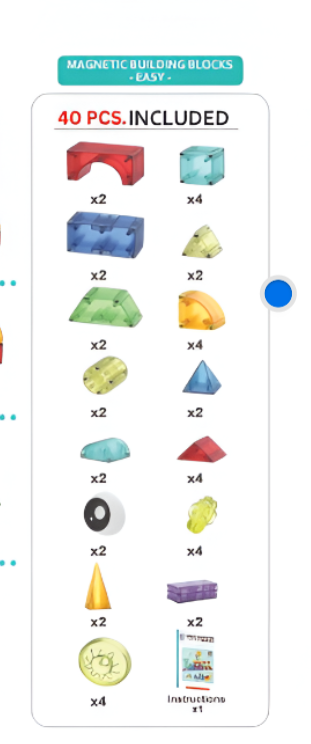 Magic Magnetic Blocks DIY Building Set (40 Pieces) - Colorful Magnetic building blocks Tiles for Kids