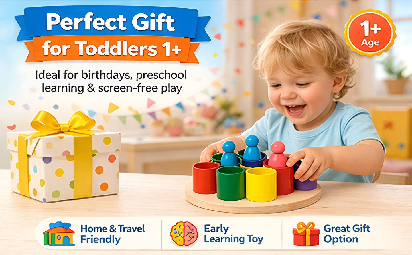 Wooden Peg Dolls in Bowl — 7 Rainbow Colours | Montessori Toy