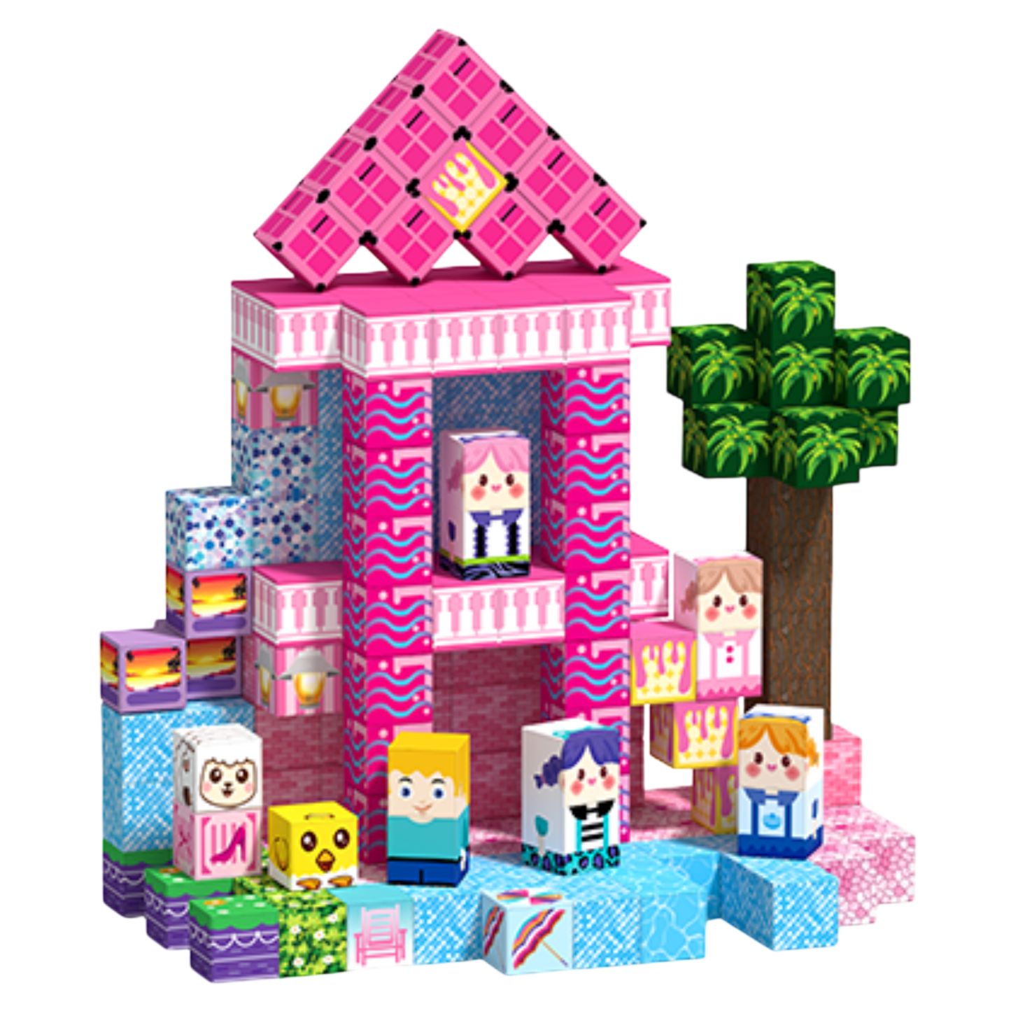 Minecraft 3D Magnetic Building Blocks – Pink Palace Theme | 100 Pieces | 2cm Cubes