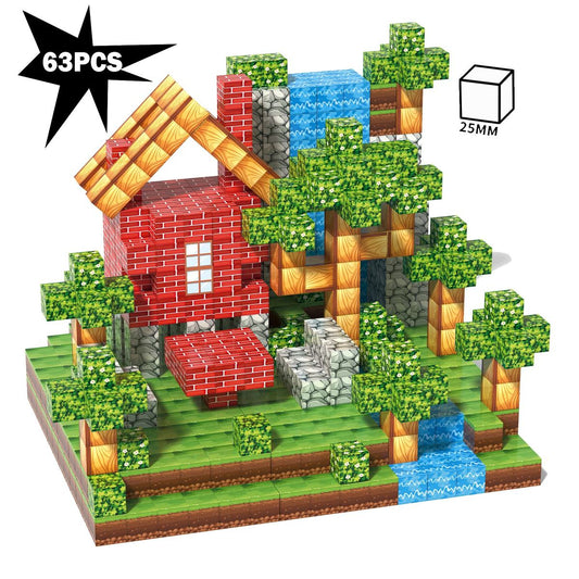3D Magnetic Building Blocks Set, 63 Pieces of 2.5cm Cubes, Educational STEM Puzzle Toy, Multicolour, Ages 3 Years and Up