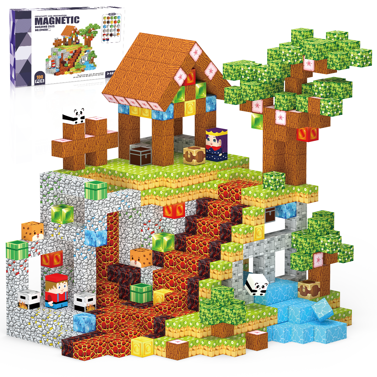 Minecraft 3D Magnetic Building Blocks – Village Theme | 100 Pieces | 2cm Cubes