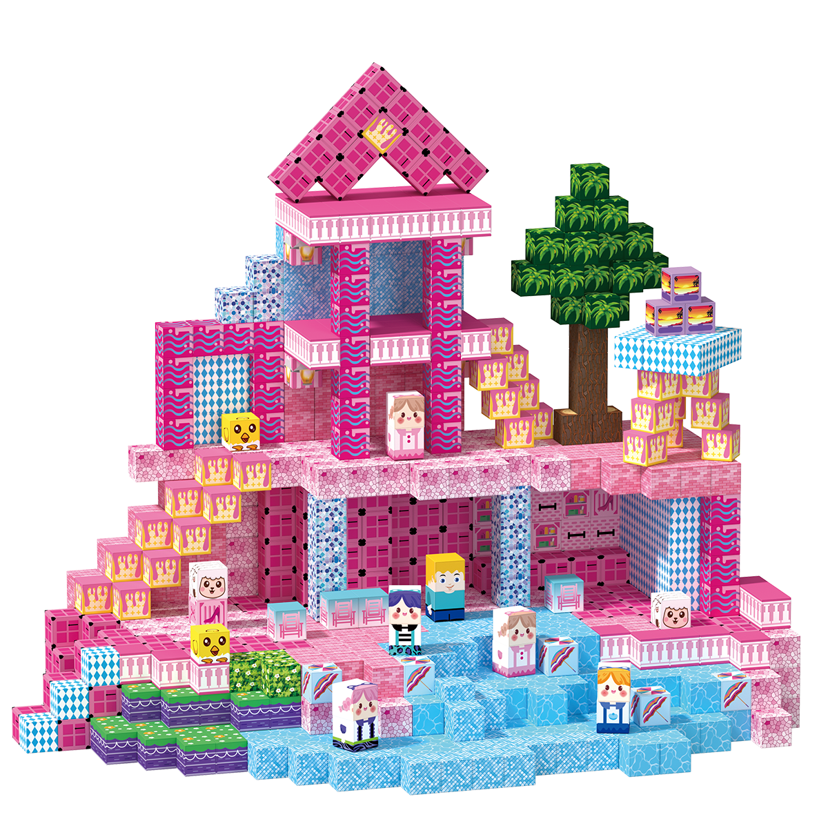 Minecraft 3D Magnetic Building Blocks – Pink Palace Theme | 100 Pieces | 2cm Cubes