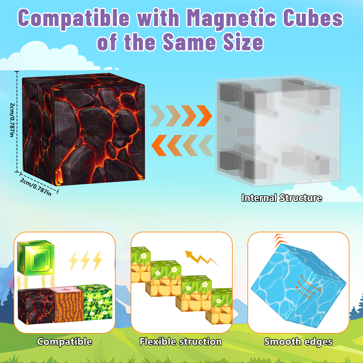 Minecraft 3D Magnetic Building Blocks – Village Theme | 100 Pieces | 2cm Cubes