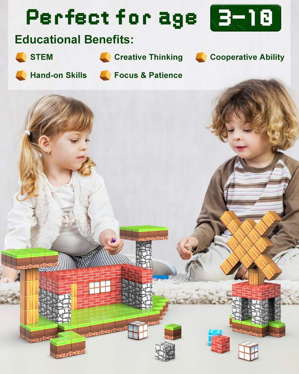 3D Magnetic Building Blocks Set, 63 Pieces of 2.5cm Cubes, Educational STEM Puzzle Toy, Multicolour, Ages 3 Years and Up
