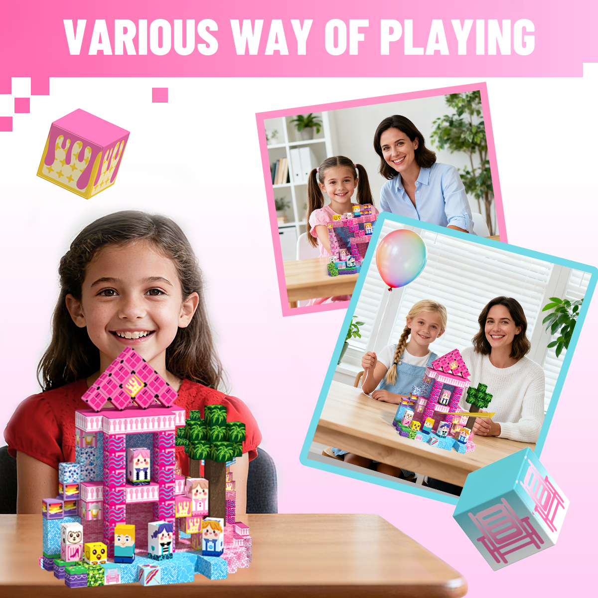 Minecraft 3D Magnetic Building Blocks – Pink Palace Theme | 100 Pieces | 2cm Cubes