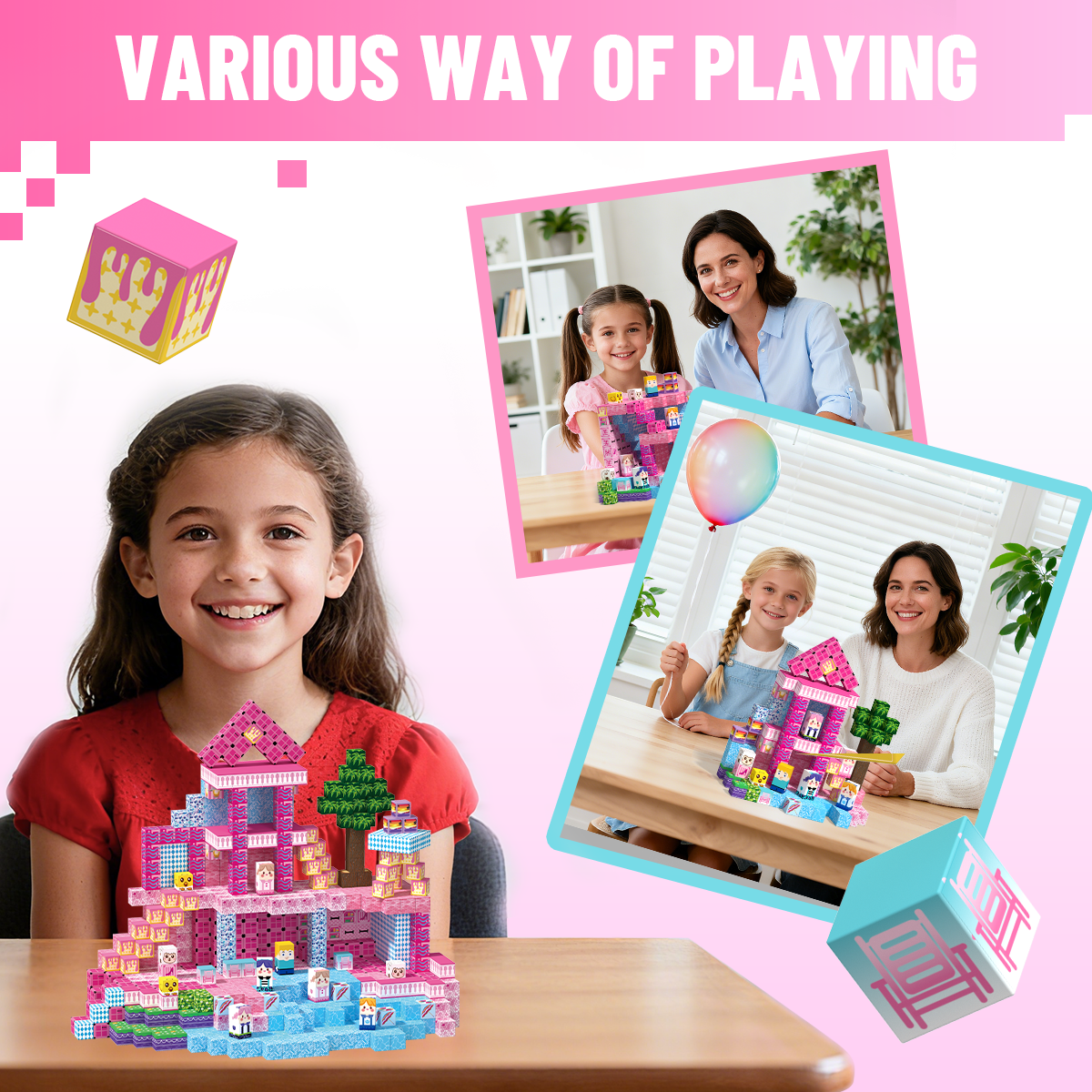 Minecraft 3D Magnetic Building Blocks – Pink Palace Theme | 100 Pieces | 2cm Cubes