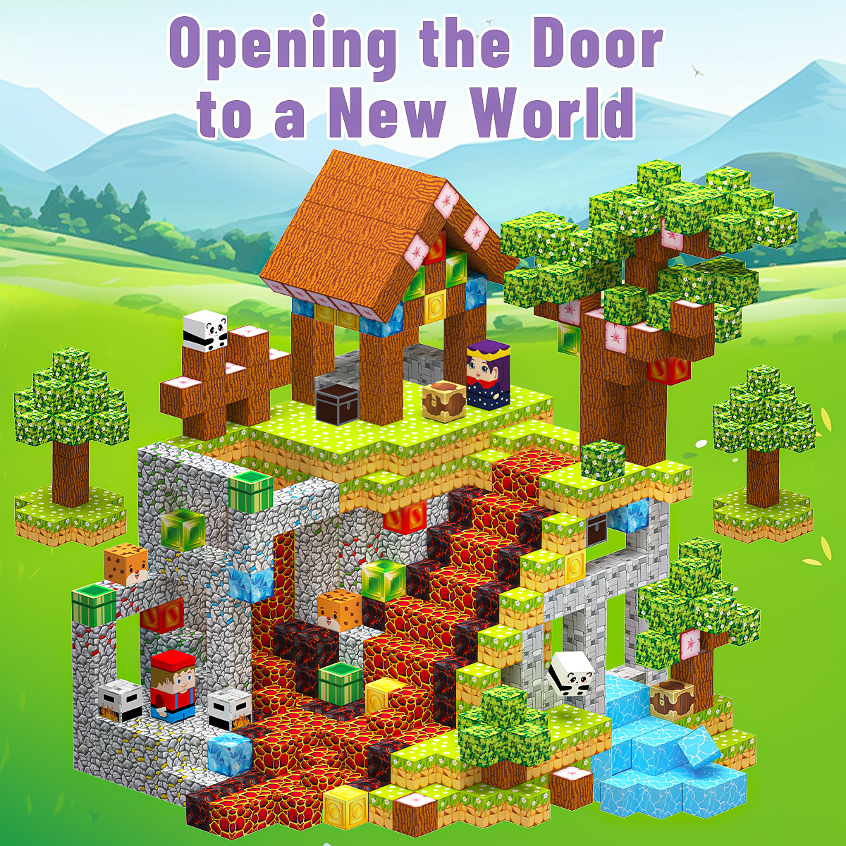 Minecraft 3D Magnetic Building Blocks – Village Theme | 100 Pieces | 2cm Cubes
