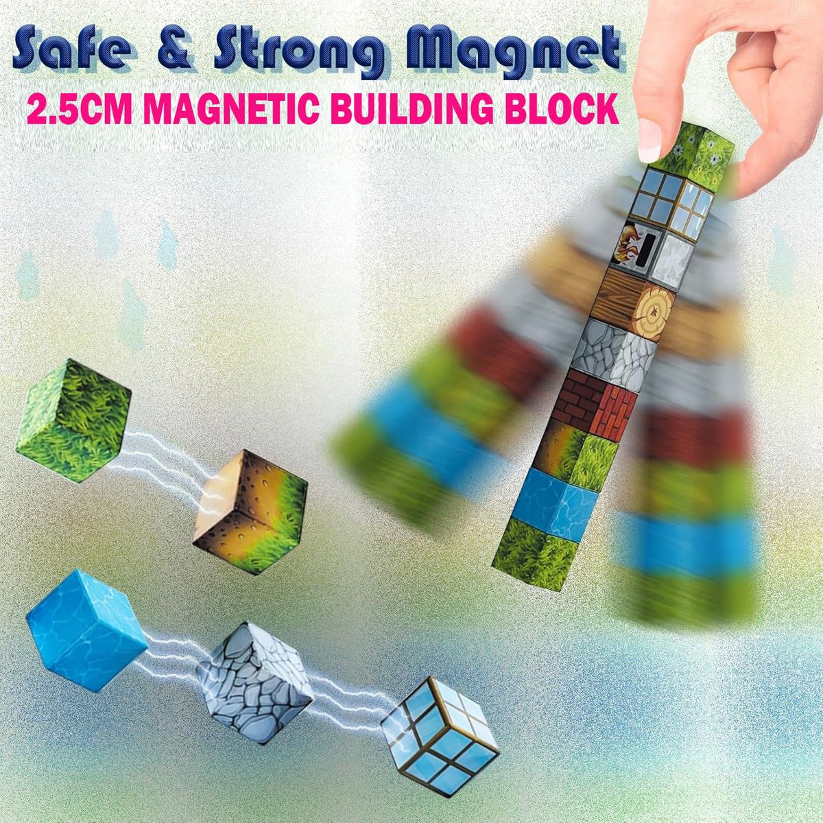 3D Magnetic Building Blocks Set, 63 Pieces of 2.5cm Cubes, Educational STEM Puzzle Toy, Multicolour, Ages 3 Years and Up