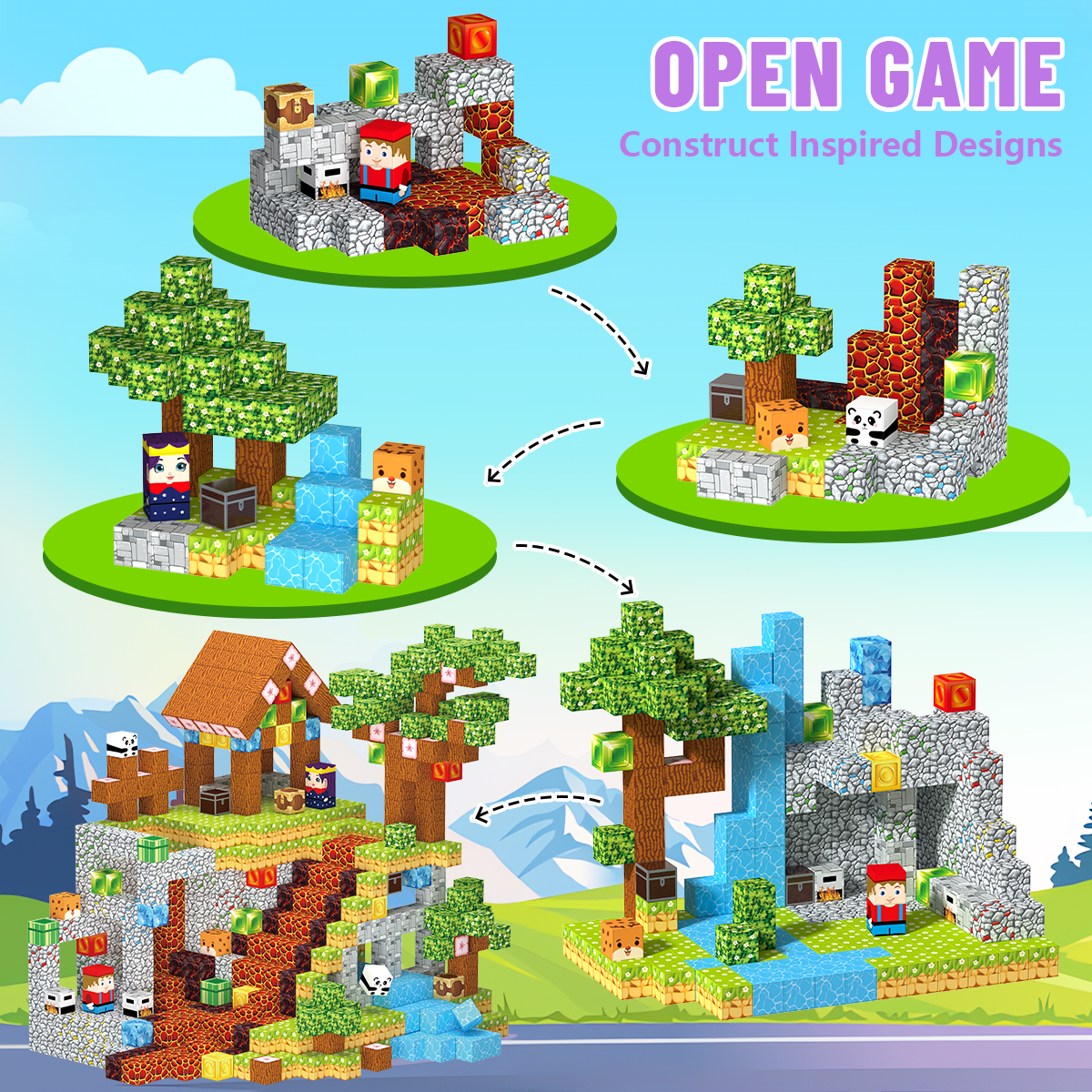 Minecraft 3D Magnetic Building Blocks – Village Theme | 100 Pieces | 2cm Cubes
